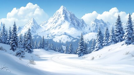 ScenicWinterLandscapeSnowyMountainsAndPineTreesCalmingWinterScenerySnowCoveredTreesMountainsAgainstSkyIdyllicWinterScene