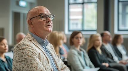 Obraz premium Businessman giving a presentation at a business conference or town hall meeting, generative AI