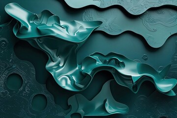 Deep Teal Metal Abstract Art with Jade Texture and Dynamic Patterns
