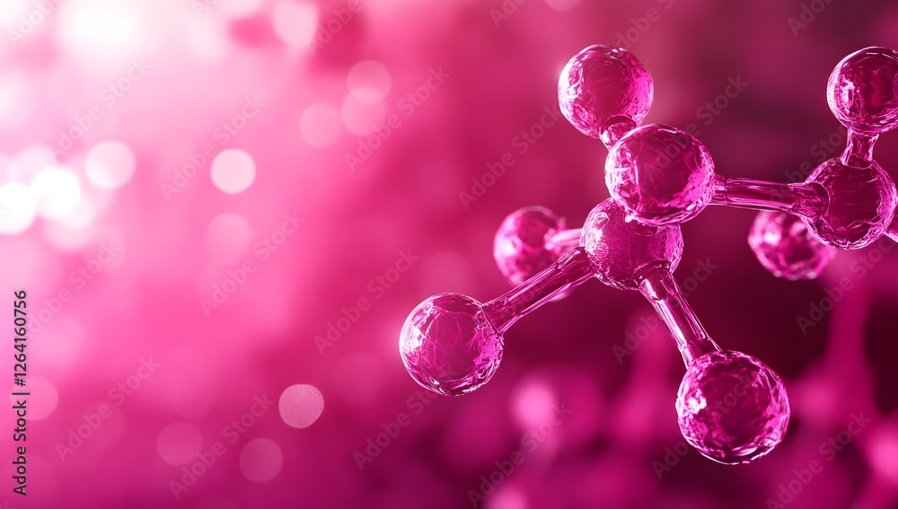 Poster pink molecular structure, abstract bokeh background
