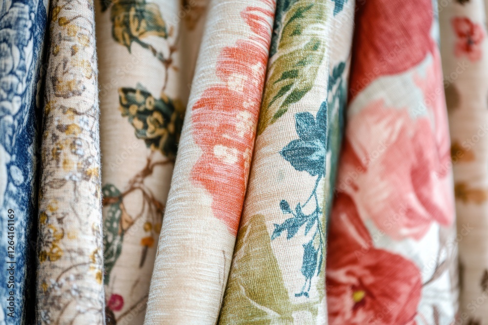 Aufkleber Unique close up of patterned fabrics with floral and geometric designs for creative projects and inspiration. Generative AI