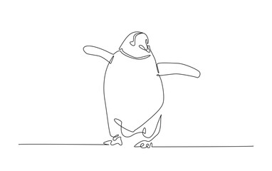 Continuous line drawing of penguin bird - wild animal. Penguin in simple outline illustration.