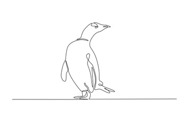 Continuous line drawing of penguin bird - wild animal. Penguin in simple outline illustration.