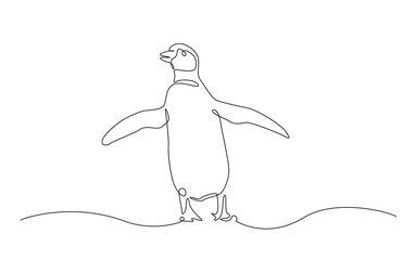 Continuous line drawing of penguin bird - wild animal. Penguin in simple outline illustration.
