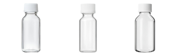Empty Clear Plastic Bottles with White Caps Display Isolated on transparent background