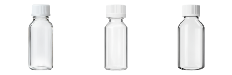 Empty Clear Plastic Bottles with White Caps Display Isolated on transparent background