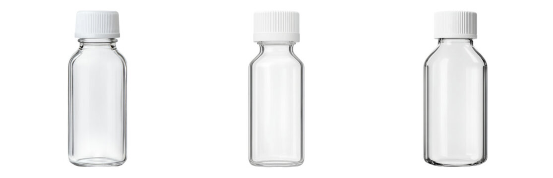 Empty Clear Plastic Bottles with White Caps Display Isolated on transparent background