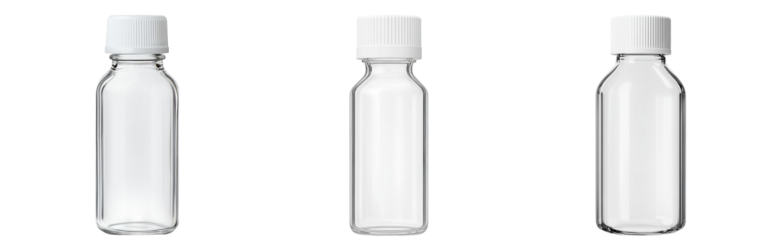 Empty Clear Plastic Bottles with White Caps Display Isolated on transparent background