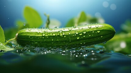 A cucumber with water droplets on it