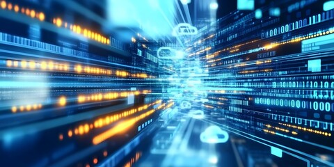 Digital data exchange technology advancements in software development urban environment high-tech visualization