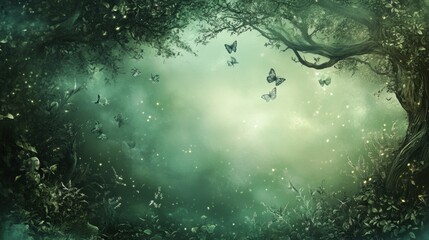 Fototapeta premium Green theme Spring background with flowers leaves.