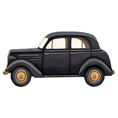 Watercolor Illustration of a Classic Black Vintage Car