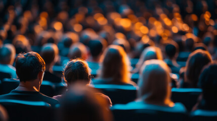 Obraz premium A blurred background of an audience at a conference or seminar, generative AI