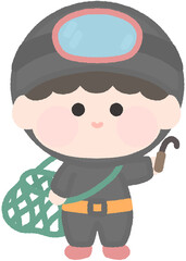 제주도 해산물 수산물 해녀 해녀복 잠수 잠수부 고기잡이 고글 어망 제주해녀 일러스트