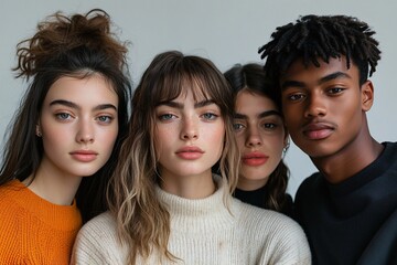 Fototapeta premium Diverse group of young adults posing closely together