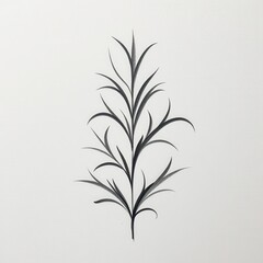 Stark Contrast: Intricate Rosemary Plant Drawing on White Background. A black and white drawing of a plant.