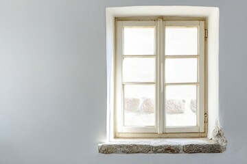 Obraz premium An old wooden window with six panes set in a wall