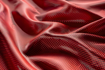 Naklejka premium Close-up of textured red fabric with intricate patterns, showcasing its smooth draping and sheen