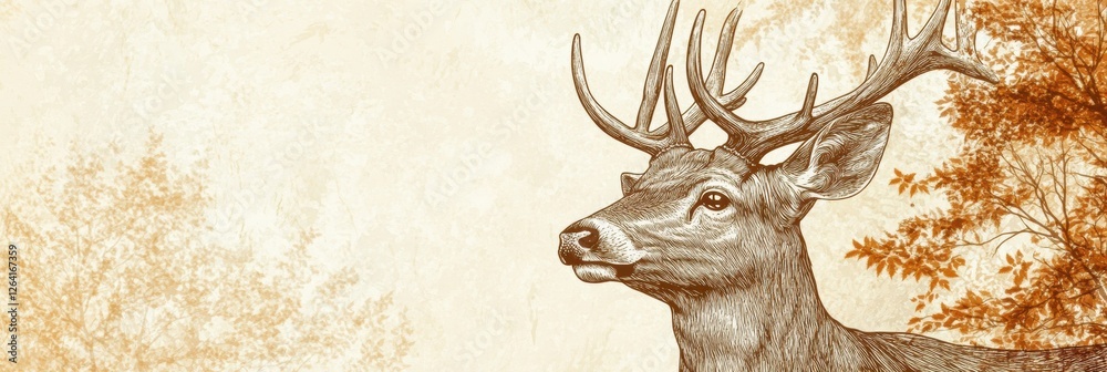 Fototapete engraved deer portrait featuring intricate line work and sepia tones with space for personalized tex