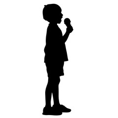 Silhouette of a Child Holding an Ice Cream Cone, Standing in Profile and Ready to Take a Bite – A Representation of Sweetness, Innocence, and Simple Pleasures