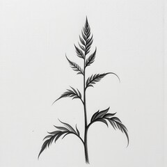 Naklejka premium Isolated intricate white background black and white plant illustration. A black and white drawing of a plant with leaves.