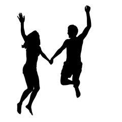 Silhouette of a Cheerful Couple Holding Hands and Jumping into a Swimming Pool Together, Creating a Dynamic Water Splash – Professions in Sports, Coaching, and Fitness