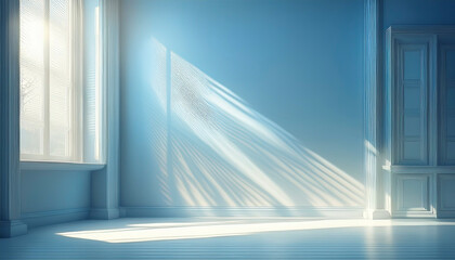 Fototapeta premium 壁に落ちた日差しと窓から差し込む光と影 太陽のやわらかい日光の背景