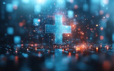 Obraz premium Digital Healthcare: A Futuristic Cross in Cyberspace