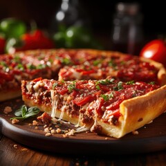 A slice of pizza on a plate with toppings