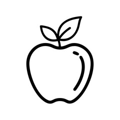 Outline of an Apple with Two Leaves on Top, Black and White Line Drawing on a White Background .Simplicity, Organic, Healthy, Fresh, Minimalist Design,Sketch, Design, Fresh Produce, Wholesome, Healthy