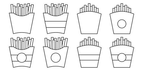 French Fries Icon Set. Vector Linear Illustration of French Fries. French Fries Symbol. French Fries Vector Icon in line style design.