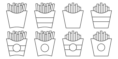 French Fries Icon Set. Vector Linear Illustration of French Fries. French Fries Symbol. French Fries Vector Icon in line style design.