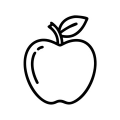 Outline of an Apple with a Single Leaf on Top, Simple Black Lines on a White Background. Minimalist, Organic, Freshness, Health, Simplicity, Clean Lines, Natural, Diet, Nutrition, Modern, Wholesome, A