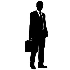Silhouette of a Businessman in a Suit Holding a Briefcase, Standing Confidently – Professionalism, Leadership, Strategy, Negotiation, Decision-Making, Confidence, Management, Finance, Communication, A