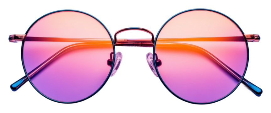 Fashion accessories colorful round sunglasses studio product isolated on transparent background