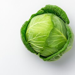 Fototapeta premium Fresh Green Cabbage Head on a Light Background for Healthy Cooking and Organic Food Concepts