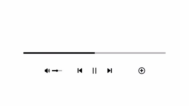  Music player scroll bar button with audio reactor, zero to ten sec Music timeline or video track player, Timeline bar moving as song media playing, Audio music timeline bar moving with track on trans