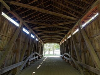 Inside a wooden covered bridge near Rockville, Indiana