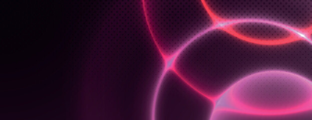 Black background with glowing pink circles, futuristic halftone textured background. The background is vibrant and dynamic. Abstract circular gradient background, halftone dotted texture vector