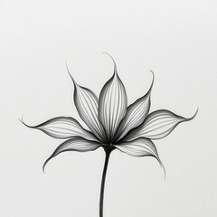 Obraz premium Detailed Black and White Flower Drawing on Pure White Background. A black and white drawing of a flower.
