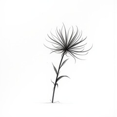 Stark White Background: Isolated Detailed Black and White Flower Drawing. A black and white drawing of a flower.