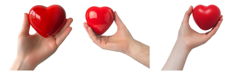 Fototapeta premium Hands Holding Bright Red Heart Symbolizes Love and Care Isolated on transparent background