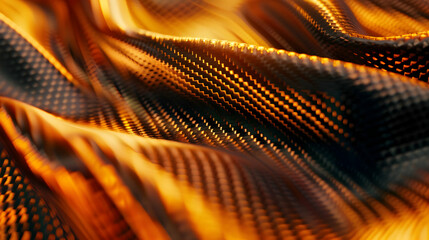 Abstract close-up of flowing orange and black textured fabric creating a dynamic wave effect