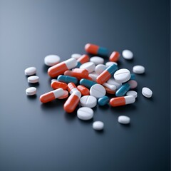 Red pharmaceutical pills, capsules, and tablets isolated on a white background