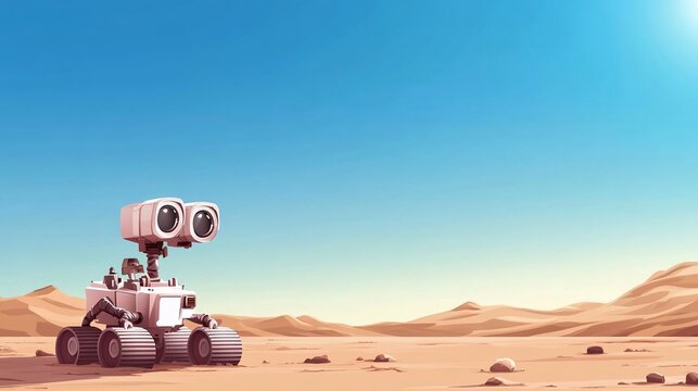 Mars rover exploring desert landscape