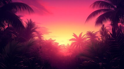 Tropical Paradise Sunset Serenity Palm Trees Silhouette Fiery Skies Nature Escape Exotic Destination Tranquil Scene Vacation Vibes