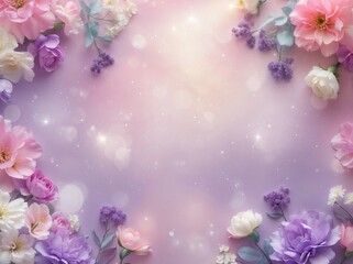 Soft Pastel Floral Background with Pink and Purple Flowers and Dreamy Bokeh