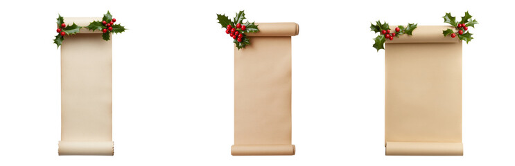 Decorative Scrolls with Holly and Berries Accents Isolated on transparent background