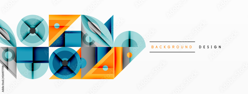 Aufkleber Geometric abstract composition with intersecting shapes, circles, triangles, and gradients, blending vibrant colors and dynamic contrasts to create a modern, futuristic visual design