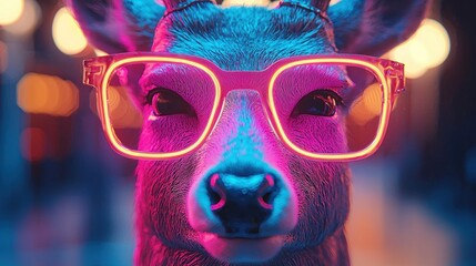 Neon Nights: A Deer's Stylish Gaze